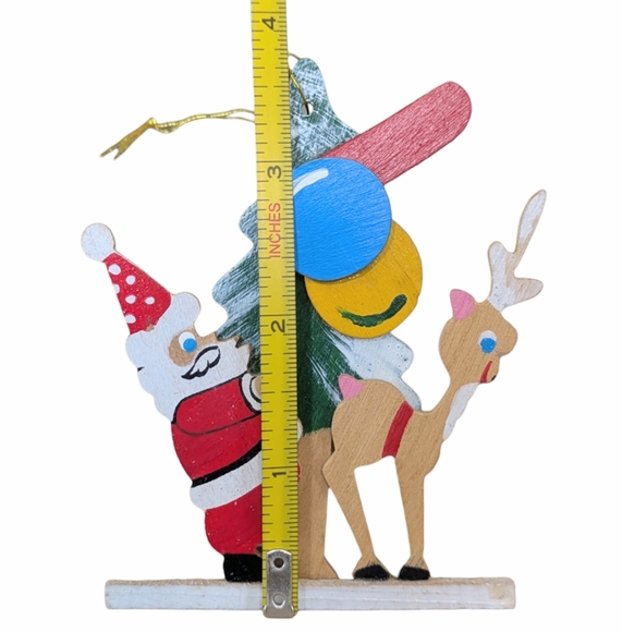 Vintage Schmidt Emgee Playful Santa Reindeer Christmas Ornament Wooden Painted - Picture 5 of 7